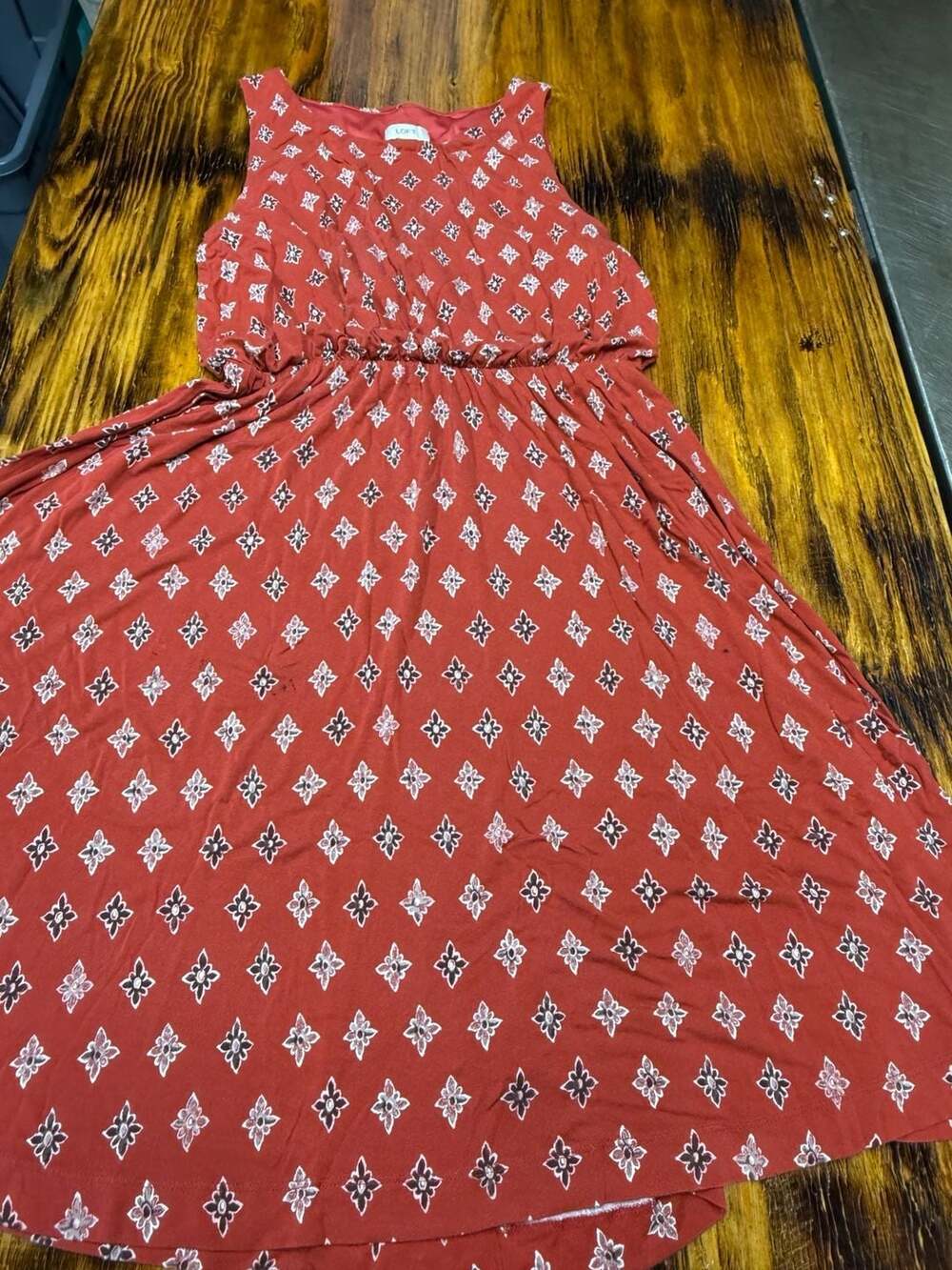 LOFT Floral Sundress Size L Orange Ivory Print Handkerchief Hem Blouson